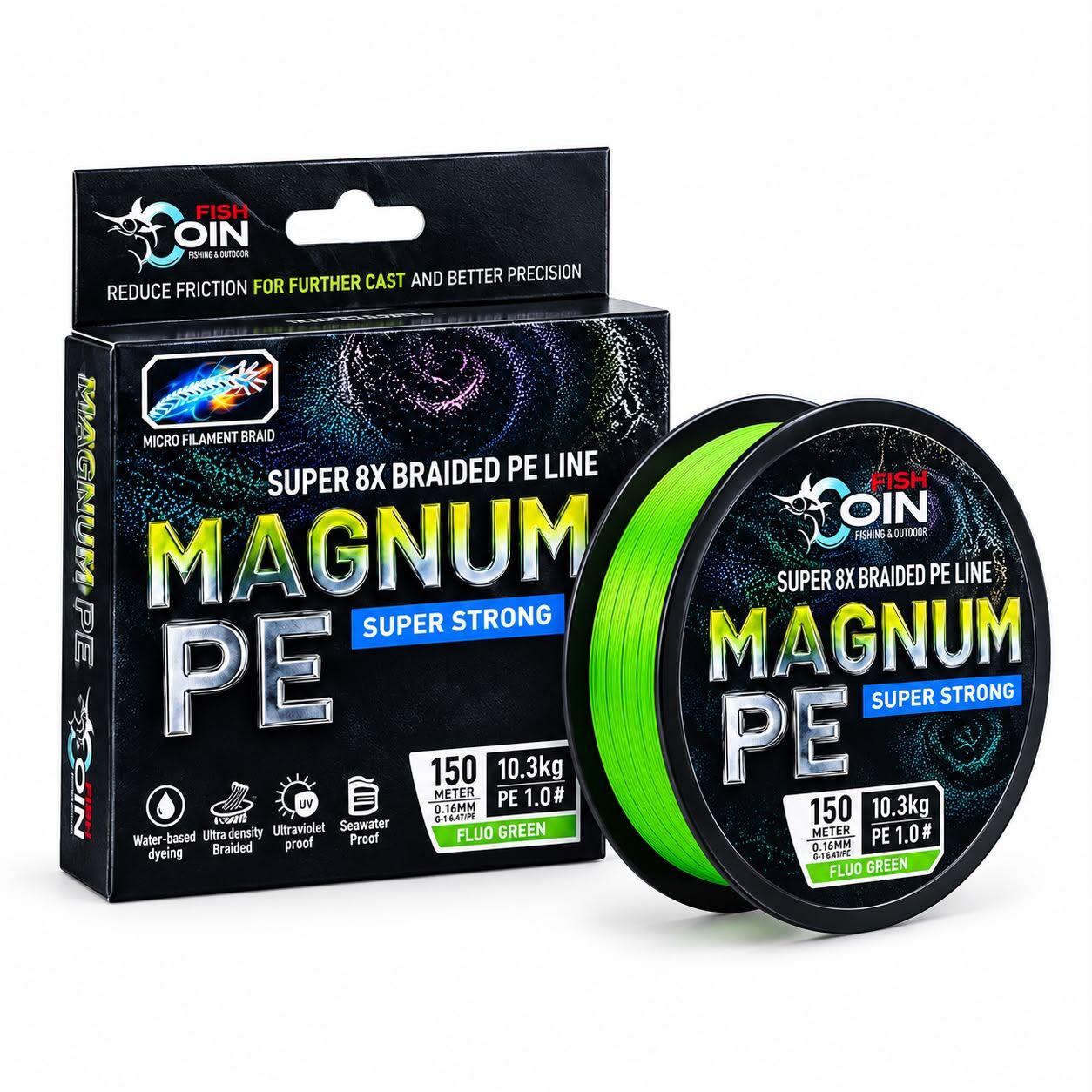 Fishcoin Magnum + 8x 150 Mt Fluo Green İp Misina
