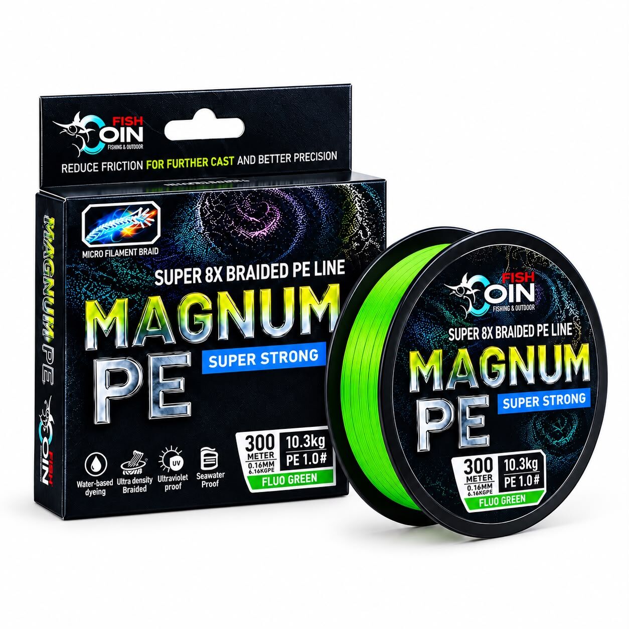 Fishcoin Magnum + 8x 300 Mt Fluo Green İp Misina